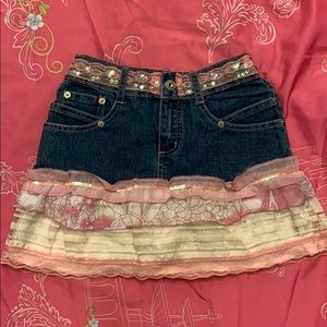 Girls dark denim and pink& cream lace skirt, sz.10